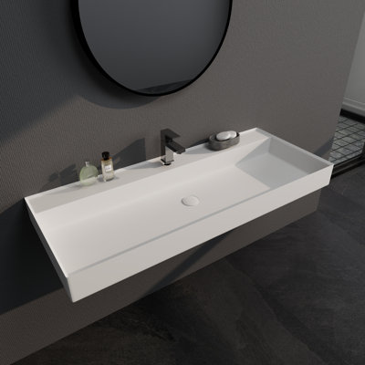 Lavabo de salle de bain mural rectangulaire 47 po en résine de pierre avec trou pour robinet