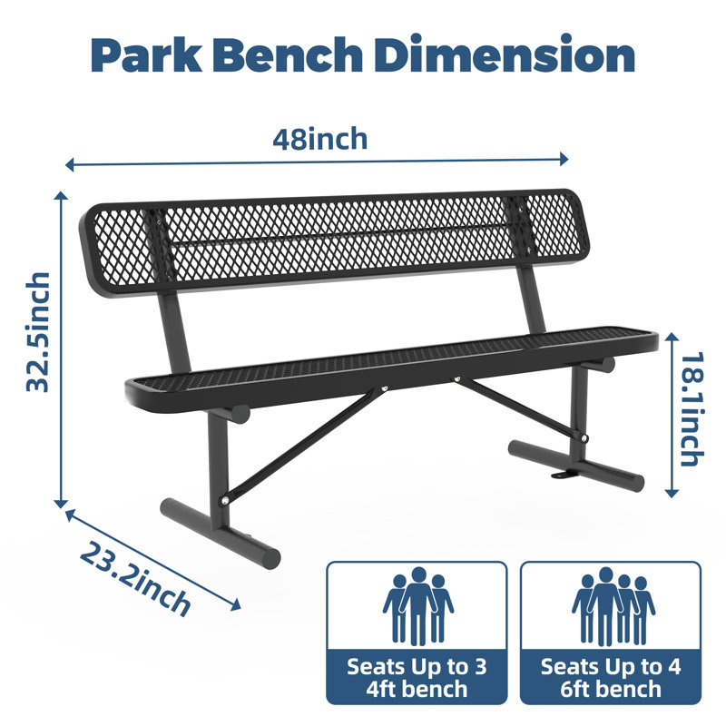 Bancs d'extérieur en acier durable avec dossier ergonomique pour les jardins