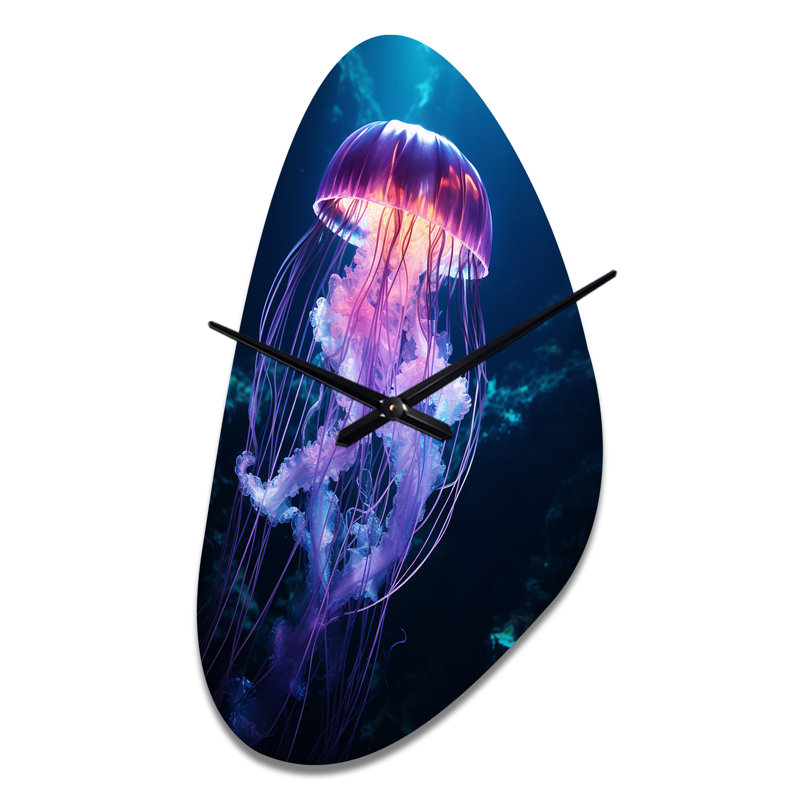 Ethereal Glow Jellyfish I - Horloge en forme de méduse, horloge murale asymétrique mauve, Grand