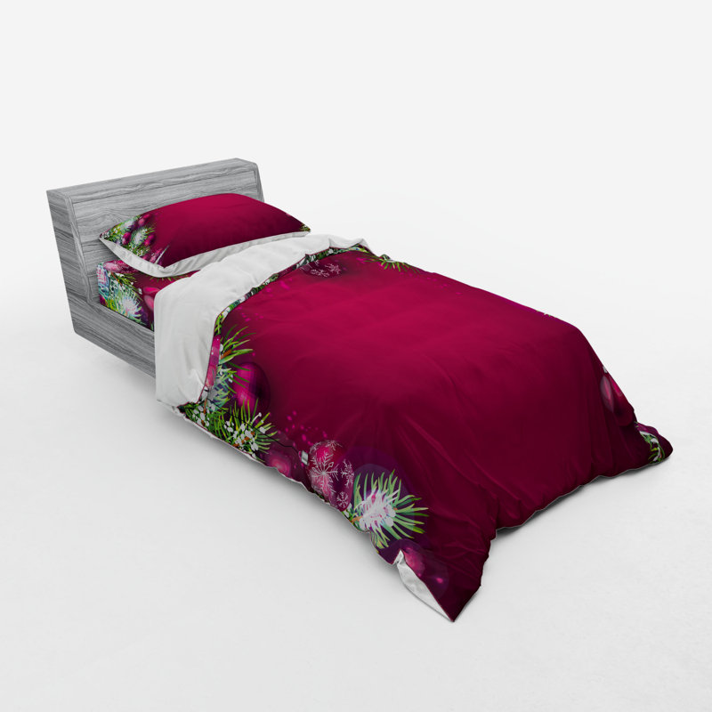 Ensemble de housse de couette en microfibre magenta / vert, Housse de couette simple TG + 2 articles suppléme