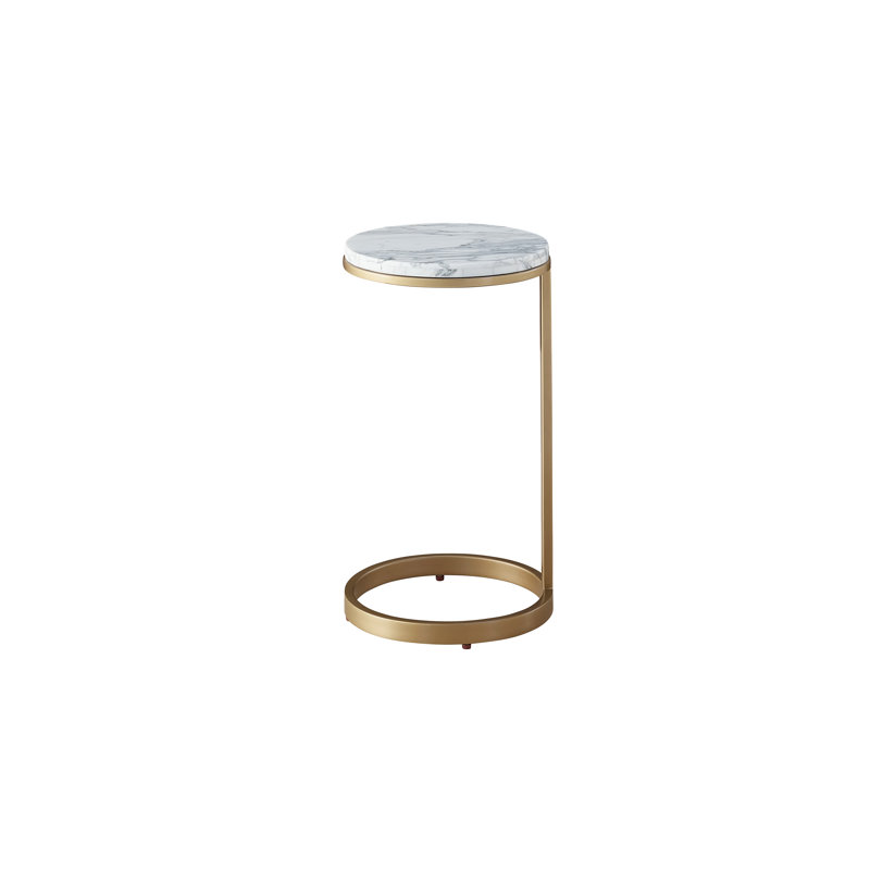 Gold and White Marble Round Accent Table with Metal Frame