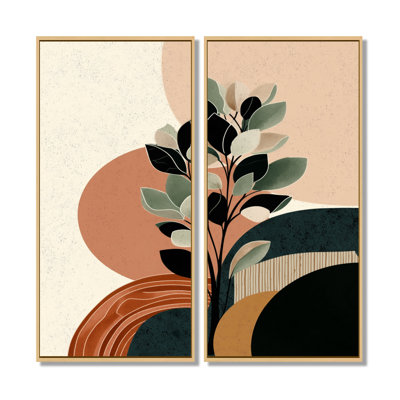 «Black and Green Bohemian Minimalist Plant», reproduction d'art sur toile, art mural botanique noir 2 pièces