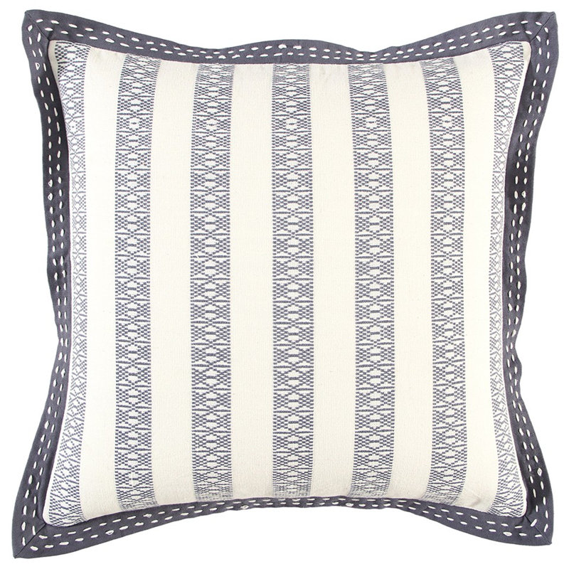  Housse et insert de coussin carré en coton, Gris / Ivoire