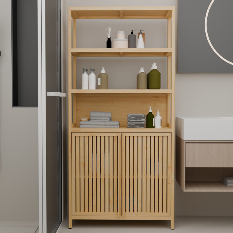 Bamboo Freestanding Bathroom Cabinet With Adjustable Shelf