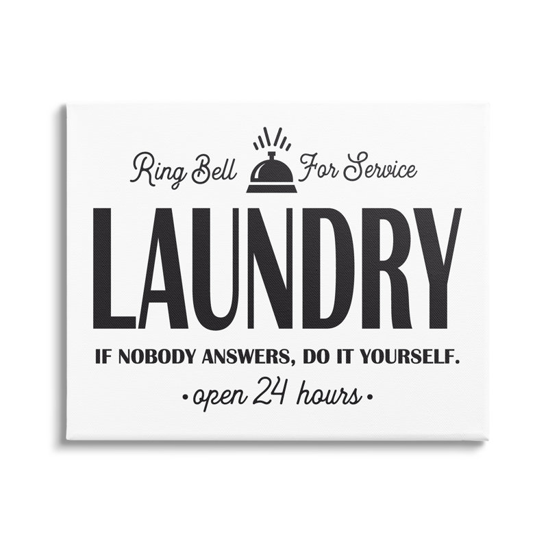 «Ring Bell Laundry Signage Vintage Text Style» par lettré et doublé - reproduction sur toile, H 36 po x l 48 po x P 1,5 po