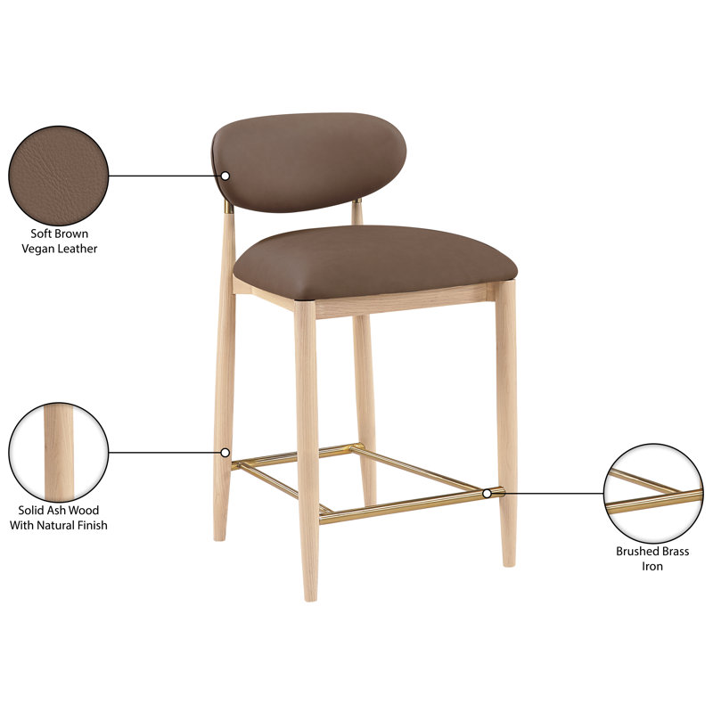 Tabouret Riccio, Naturel, Brossé, Cuir végétalien brun