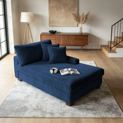 Stephania Oversized Upholstered Faux Rabbit Fur Flannel Chaise Lounge with Armrests & Throw Pillows