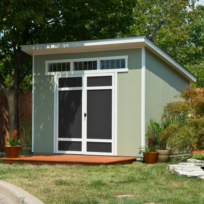 Olympia 10x7.5 Beige Wood Storage Shed with Double Doors