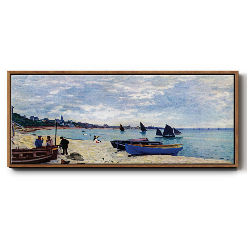 «The Beach At Sainte Adresse # 2» par Claude Monet, reproduction sur toile, Toile encadrée noyer flottant