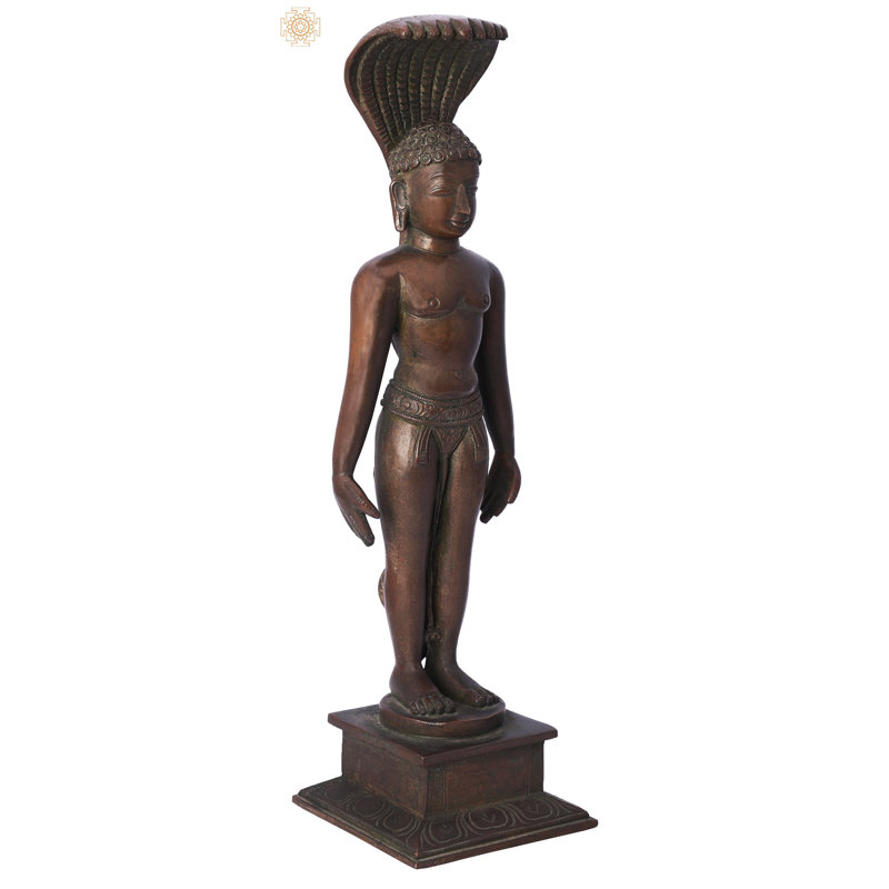 Statue de mahaveer Swami debout de 12 po en bronze Panchaloha fait à la main, coulée de cire perdue Madhuchista Vidhana de Swamimalai, décor spirituel traditionnel indien