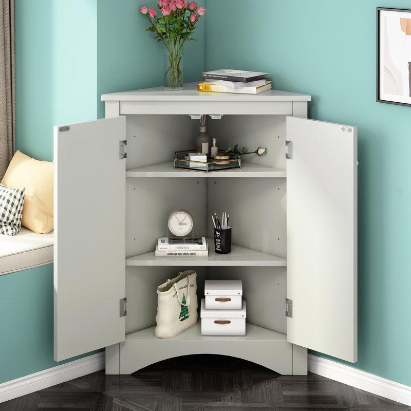 Armoire triangulaire moderne gris - tablettes réglables pour une salle de bain tendance avec amplement d'espace de rangement
