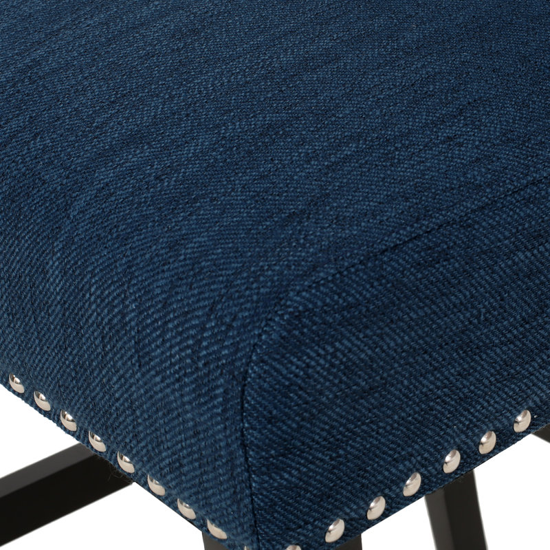 Ensemble de 2 tabourets de comptoir à oreilles capitonnés en tissu, bleu marine et brun foncé, Bleu / Noir, 27