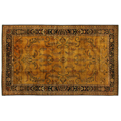 Mohajeran Sarouk Wool Oriental Area Rug in Black/Gold/Green/Brown