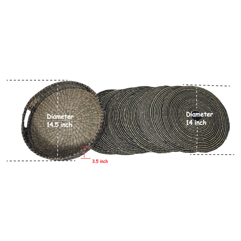 8pcs Set Seagrass Round Placements with Holder