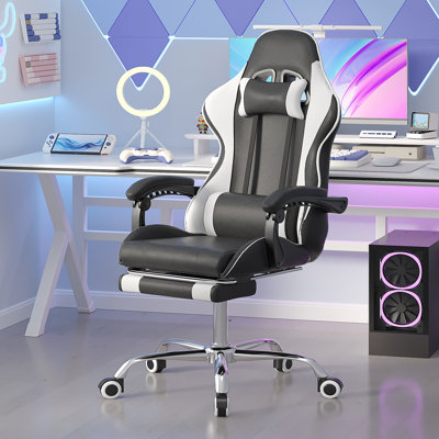 Fauteuil de jeu avec repose-pieds et support vidéo lombaire confortable pour salle de jeux