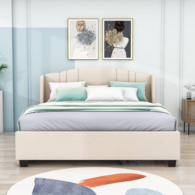 Lit de rangement tapissier festonné Fershteh, Beige