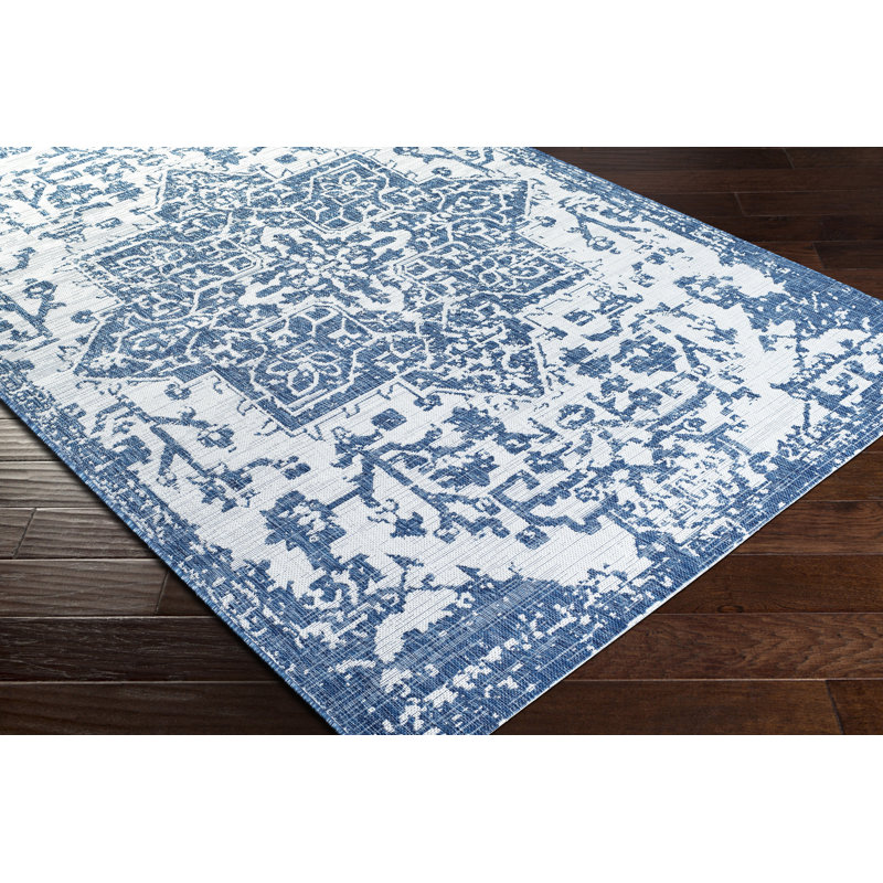 Tapis oriental bleu marine / ivoire, Rond 6 pi 7 po