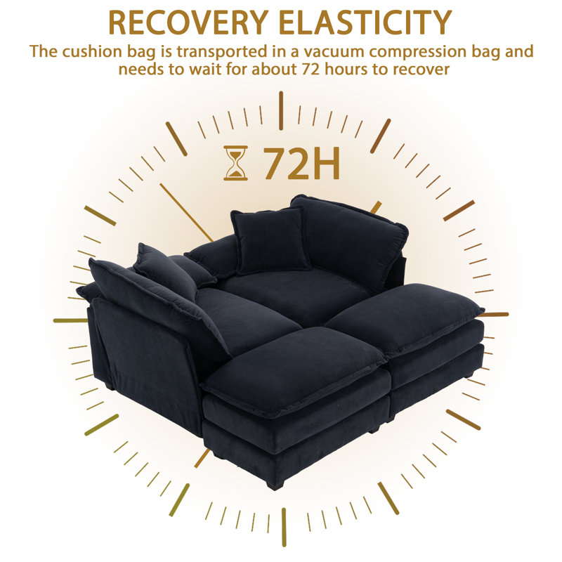 Ariaha 84.6'' Oversized Modular Combo Sofa with Ottoman, Black Velvet