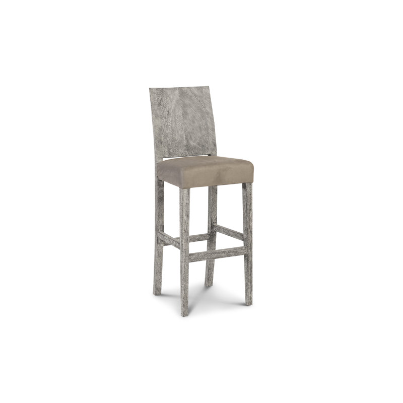 Contemporary Gray Stone & Chamcha Wood Bar Stool, 47.5"