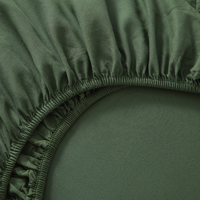 Ensemble de draps en bambou et lin, Vert forêt, Ensemble de draps pour grand lit avec 2 taies d'or