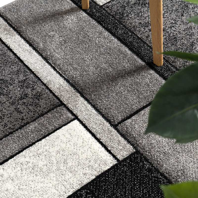 Furlon Abstract Machine Woven Polypropylene in Gray/White, Rectangle 5'3" x 7'7"