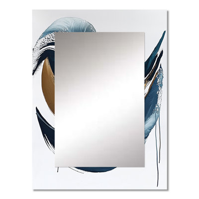 White And Blue Folk Fruit Abstract III - Abstract Mirror, Modern Decorative Wall Mirror, Printed Metal Art