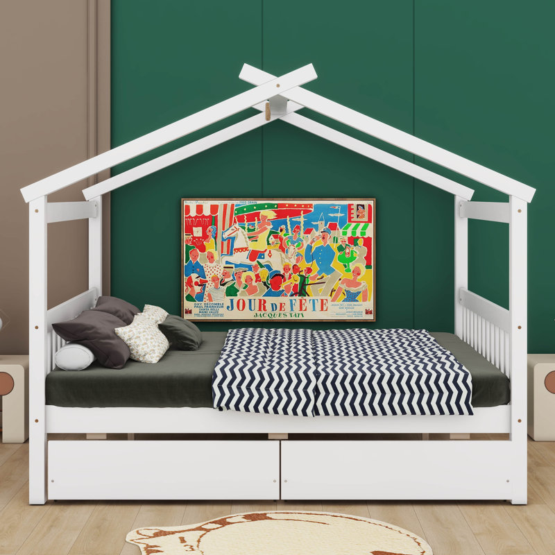 Pittston 2-Drawer Standard Bed Wooden House Bed, White, Full