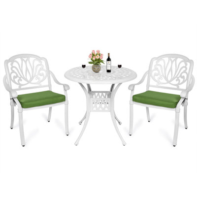 2 - Person Patio Dining Set Umbrella Hole Included Round Table with Cushions Included
