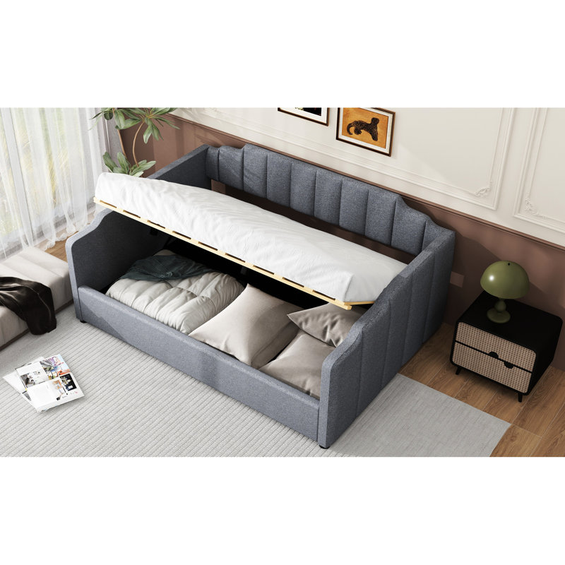 Lit de jour rembourré pleine grandeur gris - matériaux de qualité et design polyvalent avec rangement confortable, Gris