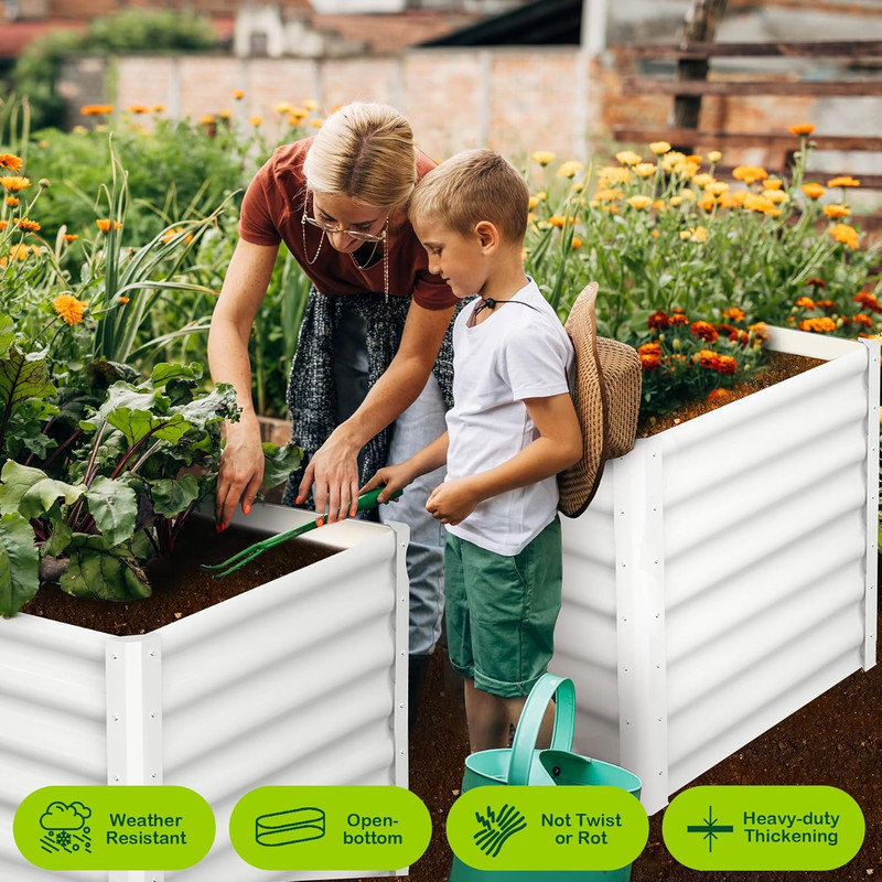 2 Pack Galvanized Raised Garden Beds, 6-8 FT Outdoor Planter Boxes with Open Base, Beige, 24" H x 96" W x 48" D