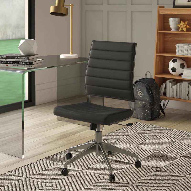 Black Vinyl Armless Midback Swivel Office Chair