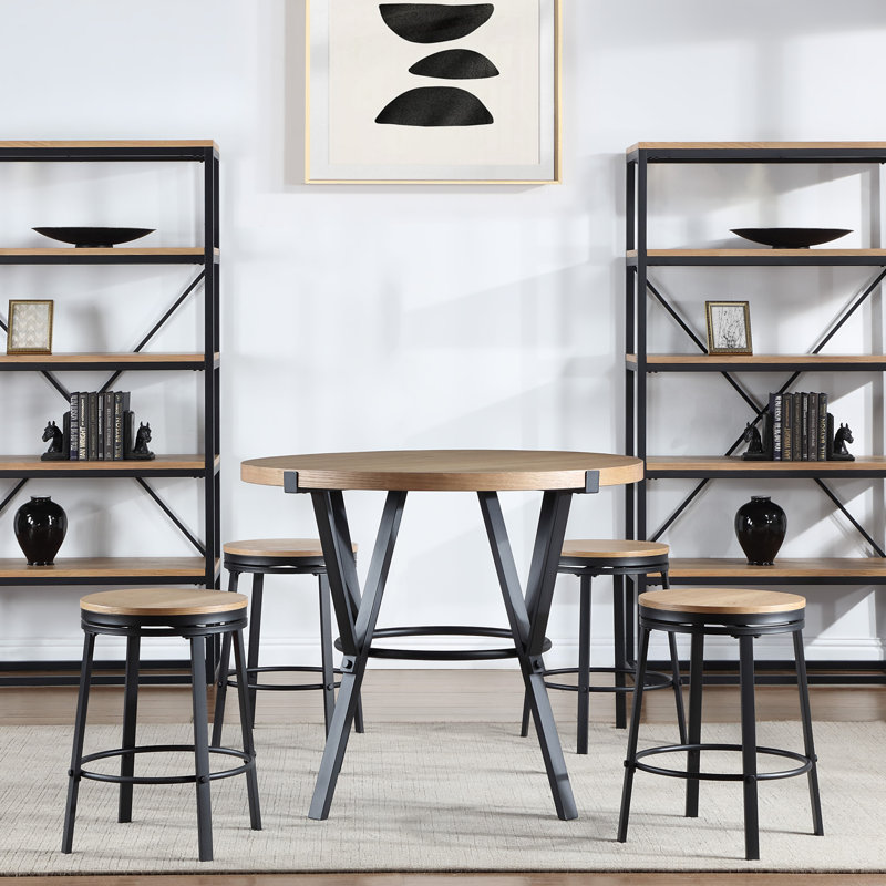 Bruce Round with Iron Base Dining Table, Brown/Black