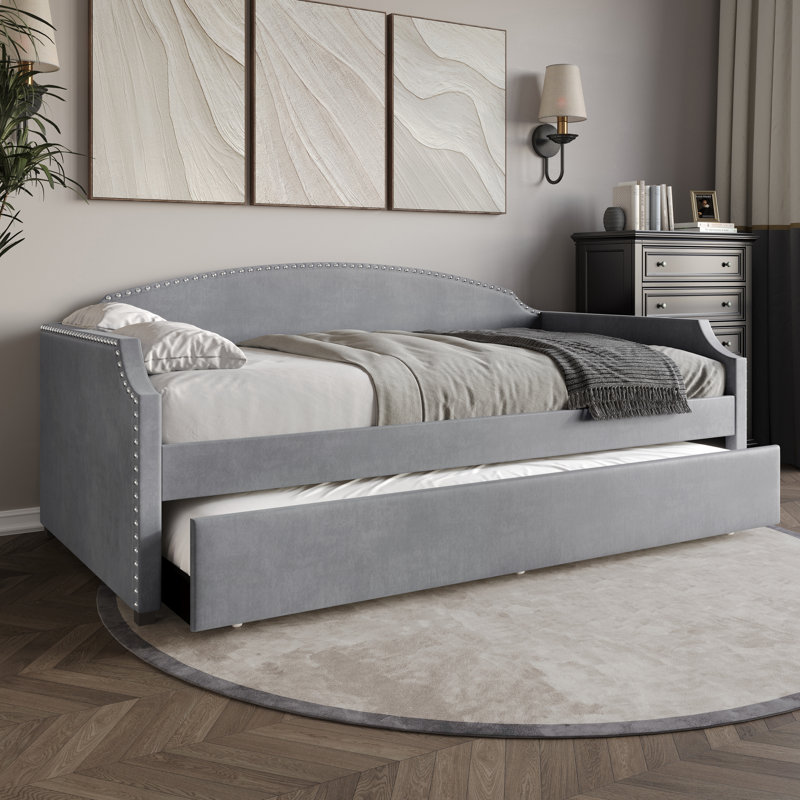 Lit de jour simple rembourré Gerrod, Gris