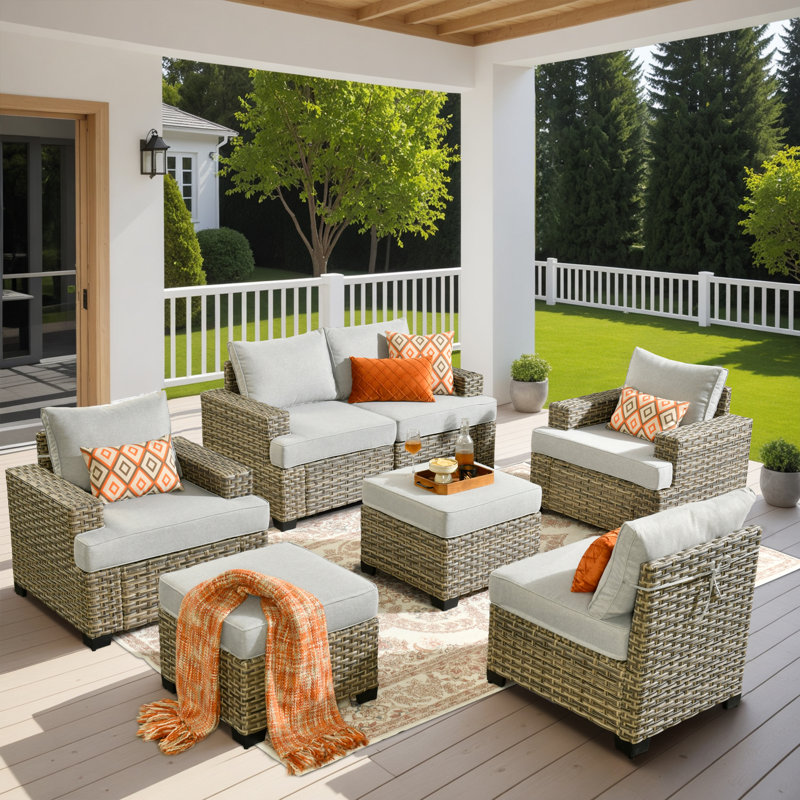7 Piece Sofa Seating Group With Cushions, Light Gray