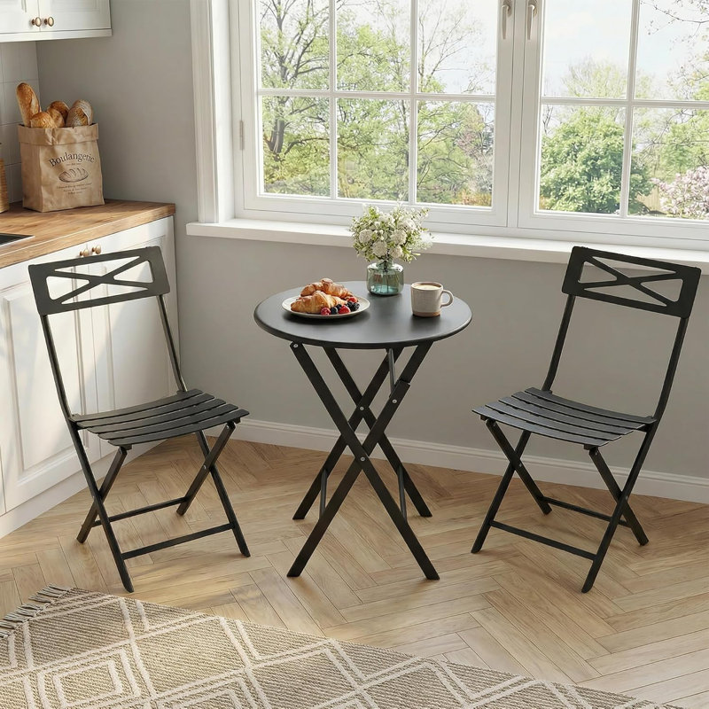 3-Piece Folding Bistro Set, Outdoor Patio Furniture with Table and 2 Chairs, Weatherproof Solid Steel Frame with Scratch & Rust Resistant Powder Coat Finish