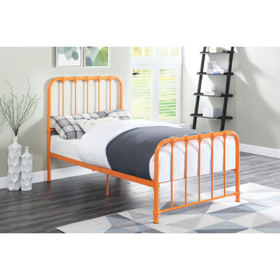 Lit simple en métal avec attrait orange captivant, sans sommier dans la structure orange de la chambre à coucher, exclu, pièce