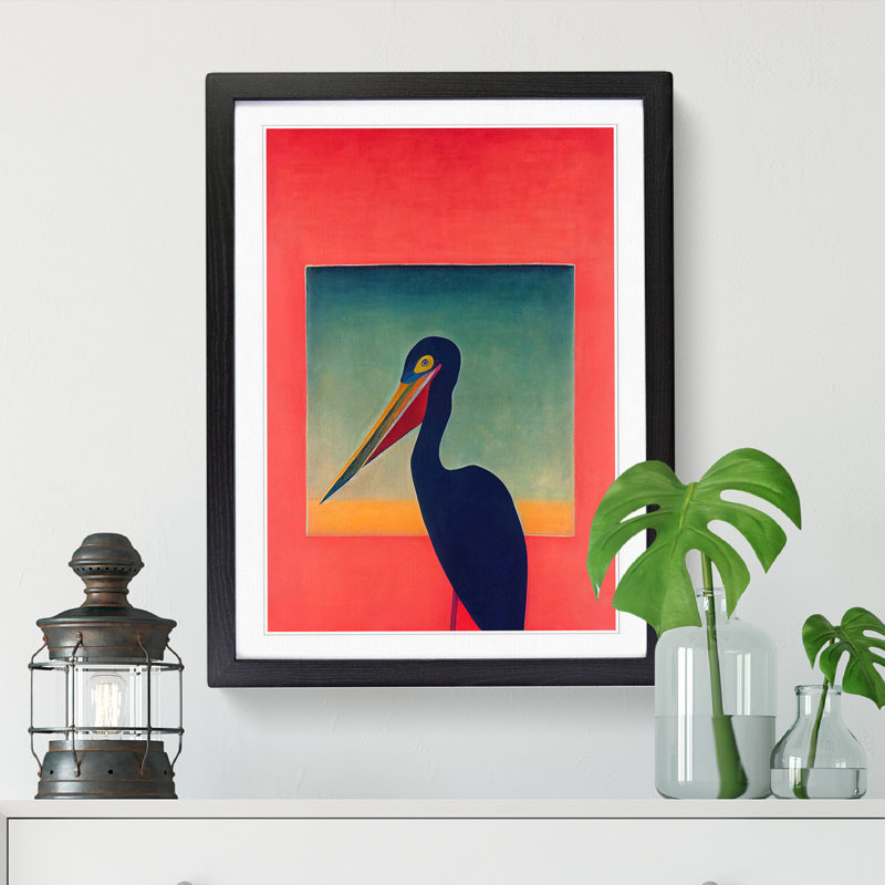 Pelican Painting - Single Picture Frame Print, 34cm H x 25cm W x 2cm D, Oak