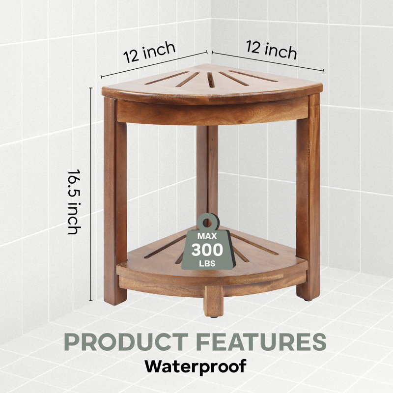 Banc de douche en bois massif à 2 niveaux NABYTOK, chaise de salle de bain 12 po x 12 po x 16,5 po avec rangement pour la douche, tabouret de coin pour la douche intérieure, assemblage requis (bois naturel, bois de nacre)