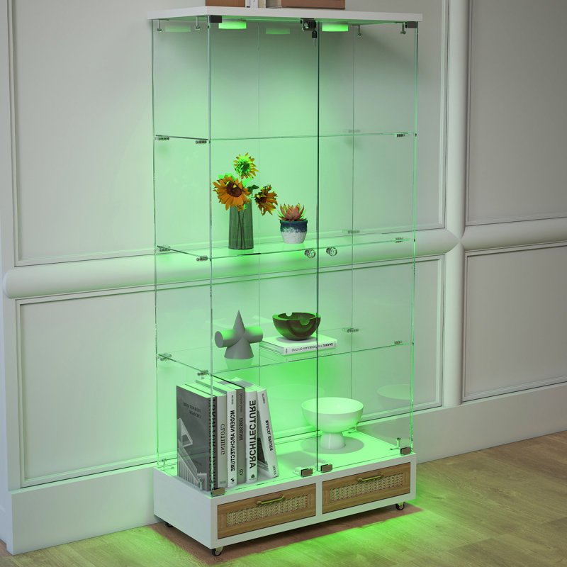 Vitrine moderne en verre avec grands tiroirs, Blanc