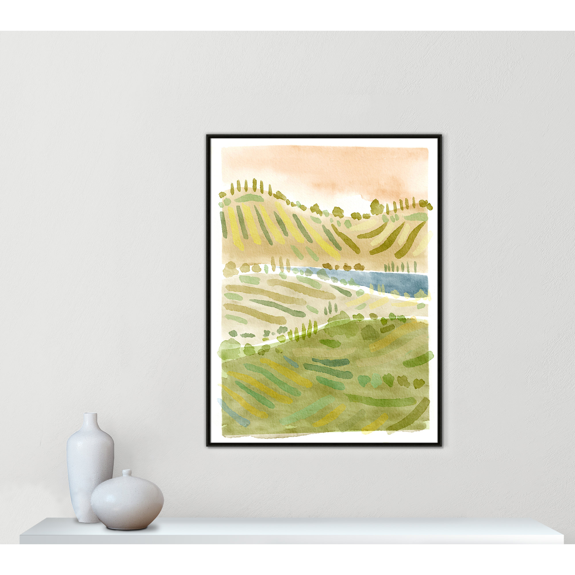 Tuscan Countryside Print by Leah Straatsma, Espresso Floater Framed Canvas, 49.5" H x 37.5" W x 2" D, No Mat