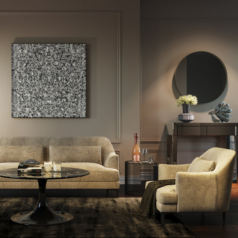 Object Picture Gold Flower, Silver, 100cm H x 100cm W x 8cm D