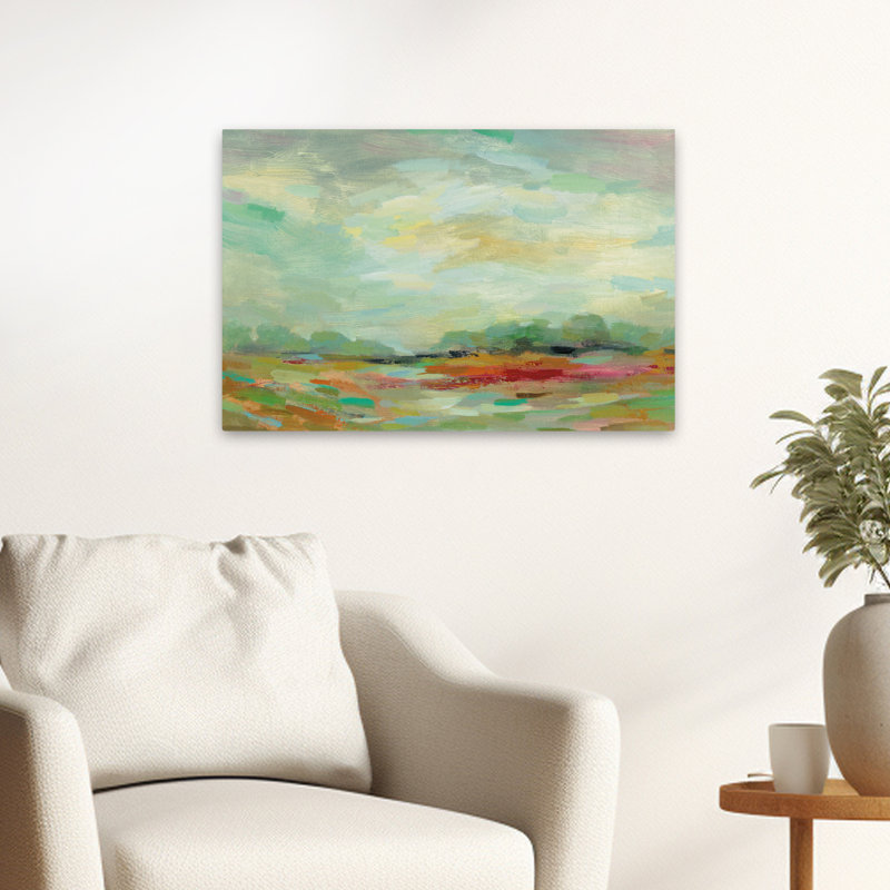 Sunrise Field - abstrait beige bleu brun, H 24 po x l 16 po