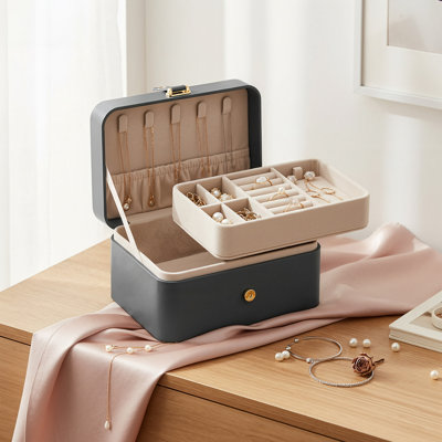 Portable Jewellery Box, Travel Jewellery Case, 2-Layer Jewellery Organizer, 4.6 X 6.3 X 3 Inches, For Larger Accessories, PU Surface, Gift