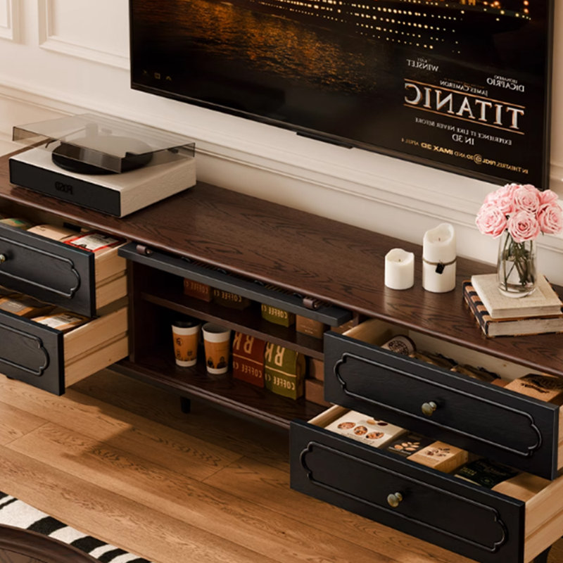 Meuble télé en bois massif de style français rétro, 94.48"