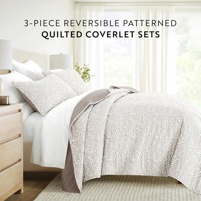 Taupe Twin Reversible Microfiber Quilt Set with Standard Sham