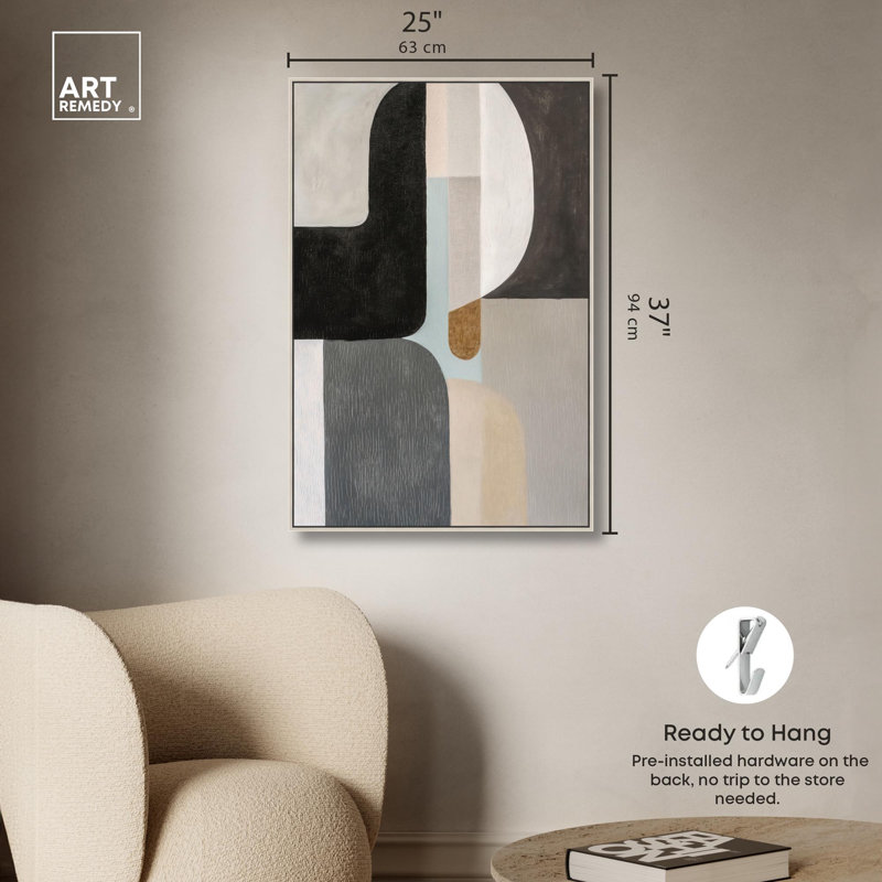 Art géométrique «Boho» par Art Remedy, H 37 po x l 25 po, Encadrement argenté