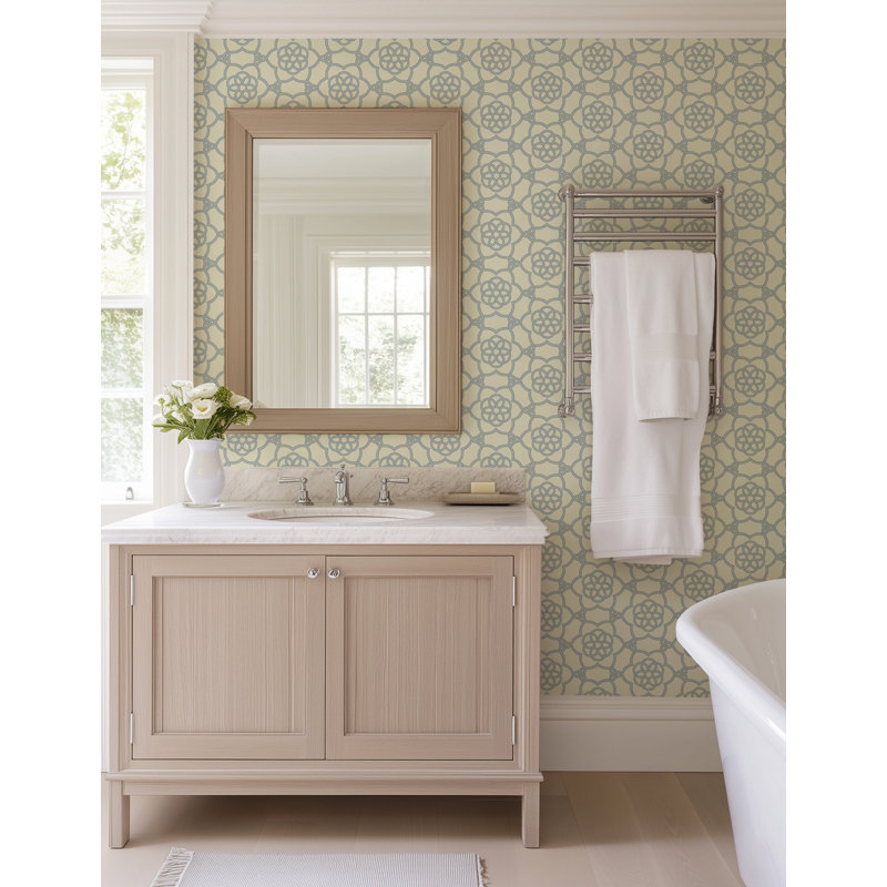 Floret Lattice - Wallpaper, Pale Blue, Peel & Stick, Self-Adhesive