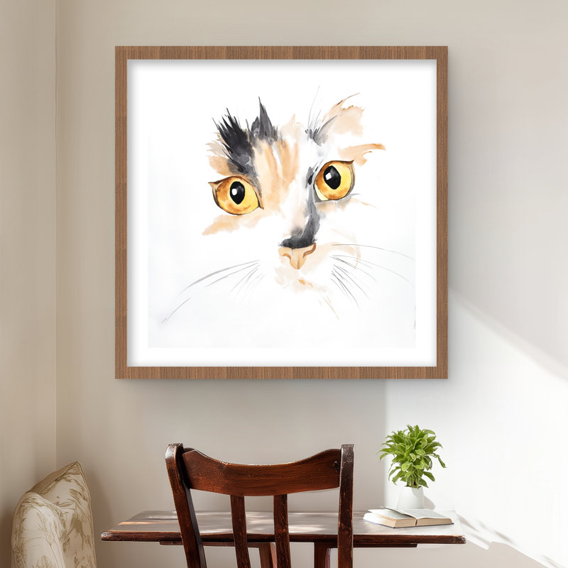 Visage de chat aquarelle, reproduction encadrée, Brun, H 24 po x l 24 po