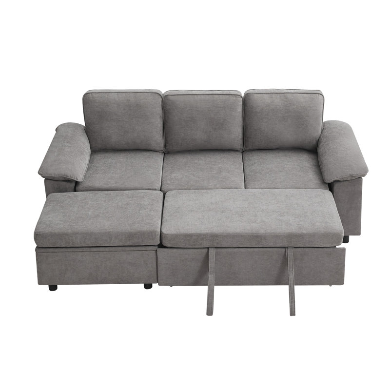 Canapé-lit modulaire en L 80 po - Modulaire 3 places avec lit escamotable et repose-pieds avec rangement 80 po, Gris clair