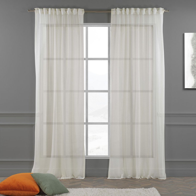 Extra Long & Extra Wide Dots Patterned Lace Single Panel Curtain, 140cm Width x 295cm Drop, Cream